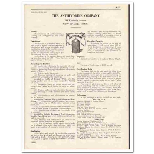 ANTIHYDRINE COMPANY 1931 dampproof stainproof coating vintage catalog