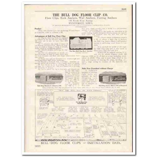 BULL DOG FLOOR CLIP COMPANY 1931 buck wall anchors vintage catalog