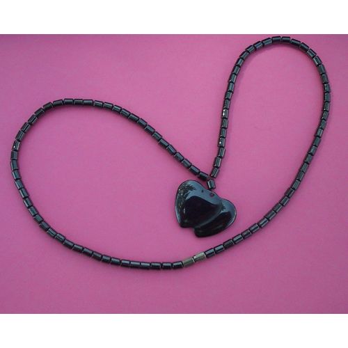Hematite Double Heart Choker Necklace Jewelry 16.5 Inches