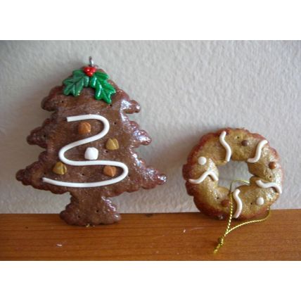 Christmas Ornament - 2 Bread Dough Look Wreath & Tree w/"Icing"