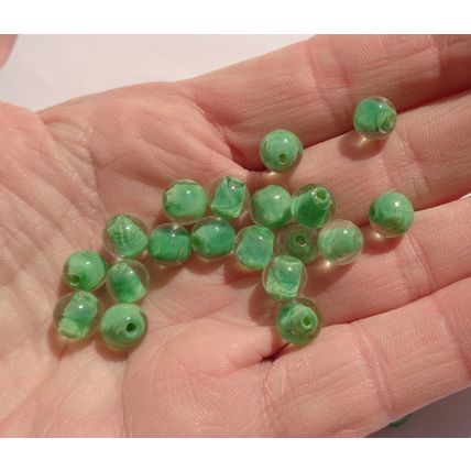 25 Vintage Green Glass Givre Round Beads 8mm Crafting Jewelry Making bd096