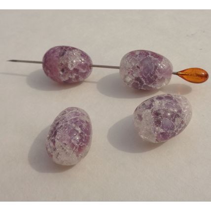 4 Egg Shape Crackle Glass Givre Beads 20x15mm Purple Vintage bd098