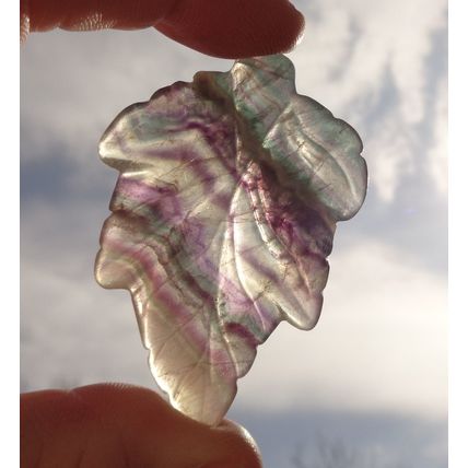 G Fluorite Leaf Gemstone Touch Stone 2.50 Inch Energy Work Pendant Inclusions