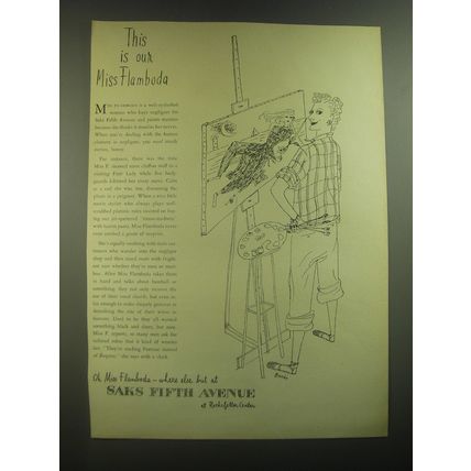 1946 Saks Fifth Avenue Advertisement - art by Burris - This is our Miss Flamboda