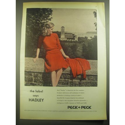 1946 Peck & Peck Hadley Sweaters Ad - The Label Says Hadley