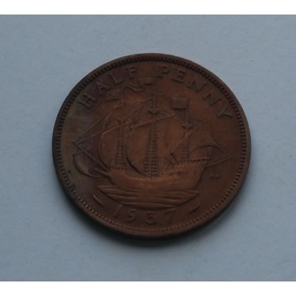 1937 King George VI Half-Penny ½d Calm sea variety Bronze British Coin