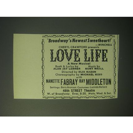 1948 Love Life Musical Ad - Broadway's newest sweetheart