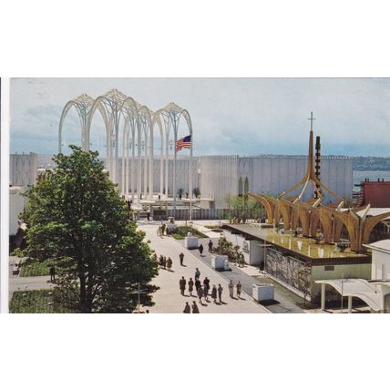 1962 - Seattle, WA - Postcard & Stamp - World's Fair - Science Exhibit