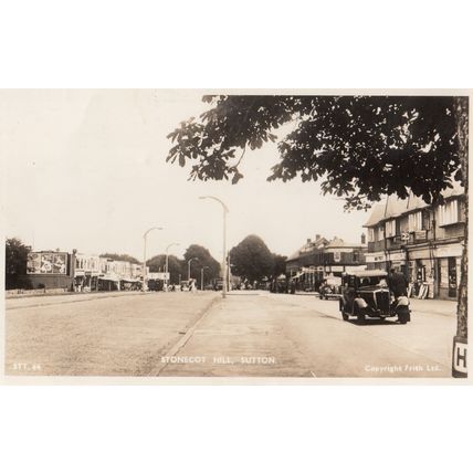 Stonecot Hill Sutton Croydon Black Taxi Newsagents Real Photo Old Postcard