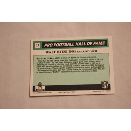 Walt Kiesling 1990 Swell Pro Football Hall of Fame NO. 33