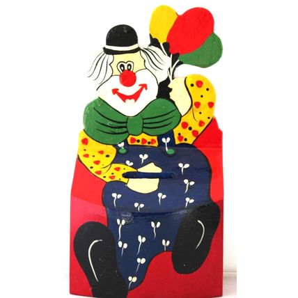 Vintage Hand Painted Wooden Clown Money Box