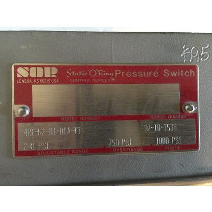 SOR 4RT-K2-N1-D1A-TT,PSL 1000 STATIC O RING PRESSSURE SWITCH,1/4" NPT,2-8psi,CL