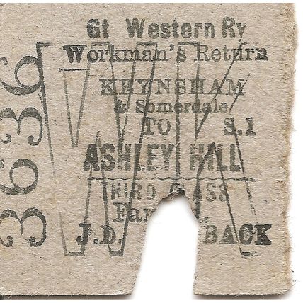 G.W.R. Edmondson Ticket - Keynsham & Somerdale to Ashley Hill
