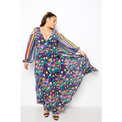 Multi Print Chiffon Maxi Dress