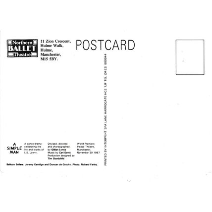 Northern Ballet Theatre A Simple Man postcard unused VGC