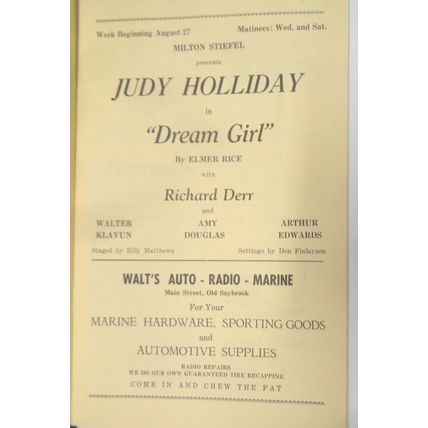 Judy Holiday in Dream Girl by Elmer Rice, Ivoryton Playhouse Program, 1951