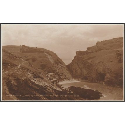 Merlin's Cave and King Arthur's Castle, Tintagel, Cornwall, 1929 - Judges RPPC