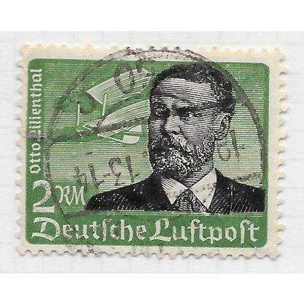EMPIRE GERMANY 1934 AIRMAIL OTTO LILENTHAL BIPLANE PIONEER 2RM DATED USED Mi 538