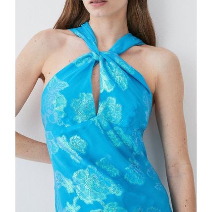 KAREN MILLEN Limited Edition Metallic Iridescent Halter Column Midi Dress BNWT