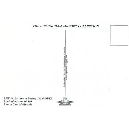 BOEING 767 AIRCRAFT BRITANNIA AIR AT BIRMINGHAM AIRPORT. CARD NO BHX 55
