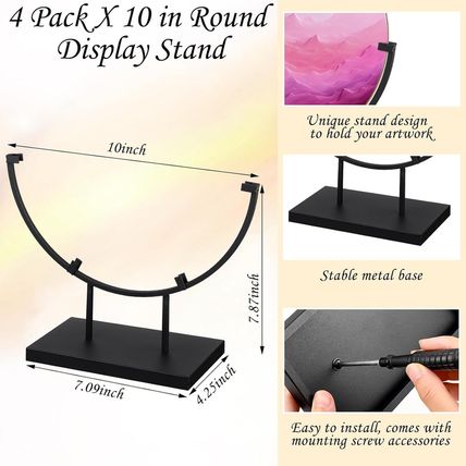 Blulu 4 Pcs 10 Inch round Metal Display Stands for Stained Glass Art Fused Glass
