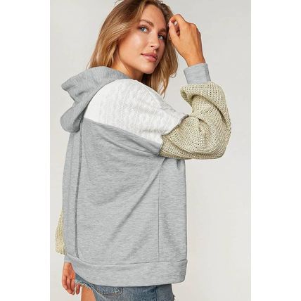 Gray Colorblock Patchwork Pullover Hoodie