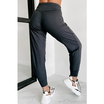 Black Exposed Seam High Waist Pocketed Joggers