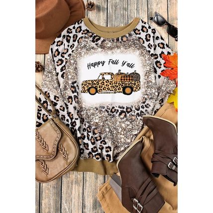 Leopard Tie Dyed Pumpkin Truck Graphic Long Sleeve Top