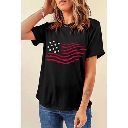 Black American Flag Graphic Crew Neck T Shirt