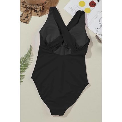Black Deep V Neck Crossover Backless Ruched High Cut Monokini