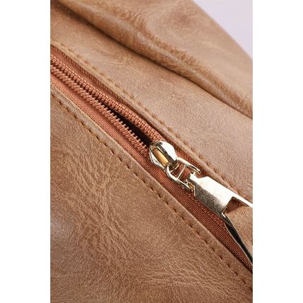 Chestnut Geometric Crochet Strap PU Leather Large Backpack