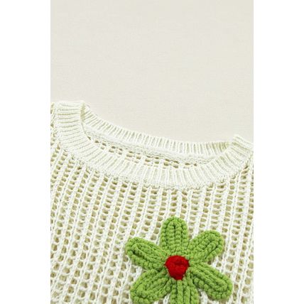 White Crochet Flower Hollow-out Sweater T Shirt
