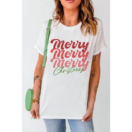 White Merry Christmas Crew Neck Graphic Tee