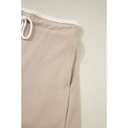 Parchment Raw Edge Detail Colorblock Patchwork Cropped Pullover Drawstring Skirt