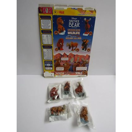 Nestle 2003 Golden Grahams Brother Bear Cereal Box & Set of 5 Wildlife Figures