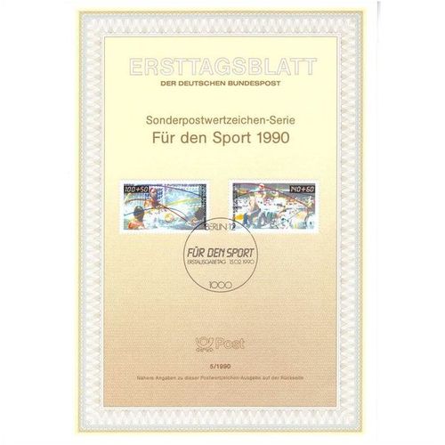 GERMANY DEUTSCHE BUNDESPOST BERLIN 1990 SPORT PROMOTION FUND SET OF 2 VFU ON ETB