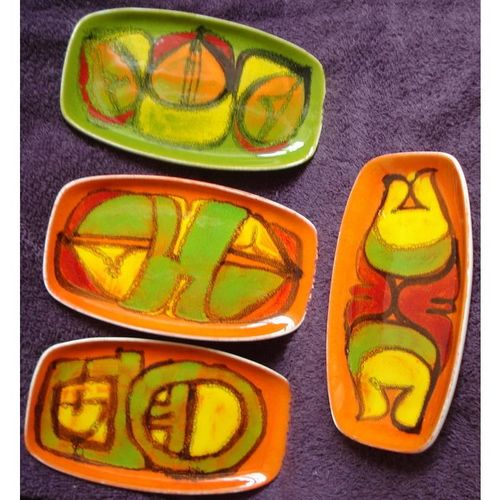 LOT 4 Eames vintage 60s POOLE pottery DELPHIS 361 signed pin trays art ceramic