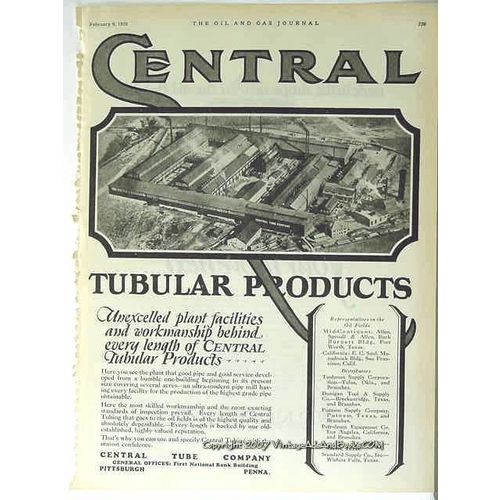 central tube company 1928 oil gas pipeline tubular products vintage ad