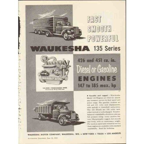 waukesha motor company 1953 diesel gasoline truck engines vintage ad