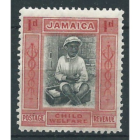 Jamaica 1923 SG107b 1d + 1/2d Black & Scarlet Mounted Mint . . ..