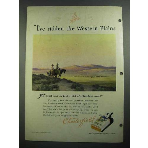 1931 Chesterfield Cigarettes Ad - Ridden Western Plains