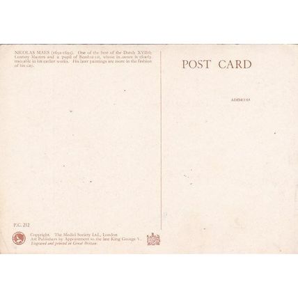 Nicolas Maes The Milk Girl Postcard Unused VGC