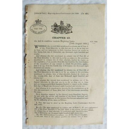 1890 Act of Parliament: continue expiring laws
