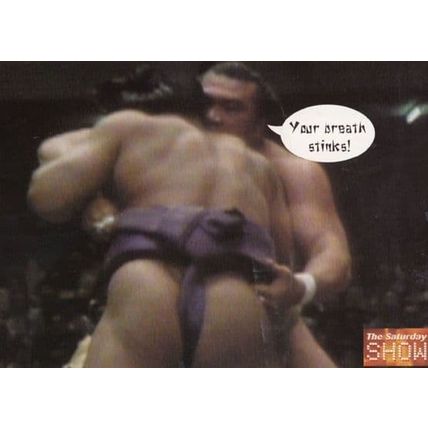The Saturday Show Breath Stinks Sumo Wrestling BBC TV Advertising Postcard