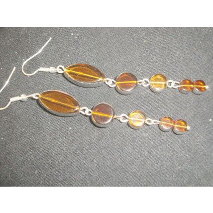 Different silver dipped ochre yellow & coffee crystal glass swing earrings