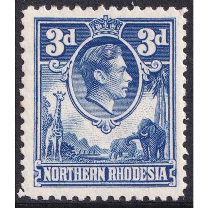 Northern Rhodesia KGVI 1938-52 3d Ultramarine Animals SG34 Mint MNH