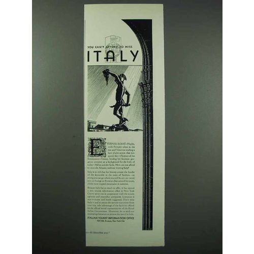 1931 Italy Tourism Ad - You Can't Afford To Miss