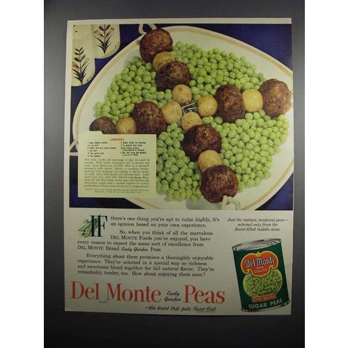 1951 Del Monte Peas Ad - Lambkebabs recipe
