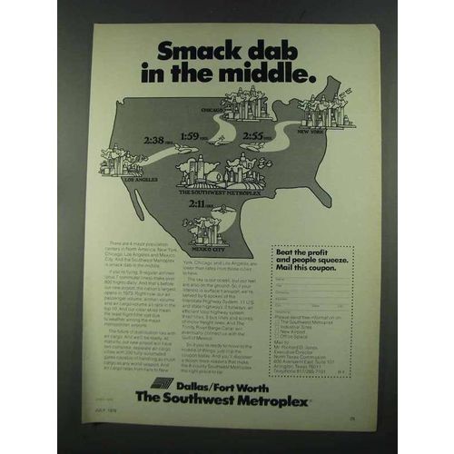 1972 Dallas / Fort Worth Texas Ad - Smack Dab in Middle