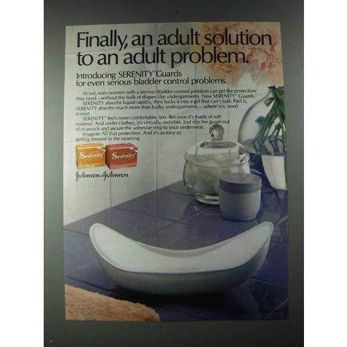 1987 Johnson & Johnson Serenity Guards Ad - An Adult Solution